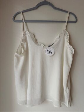 Women's White Ruffle Trim Cami Top
